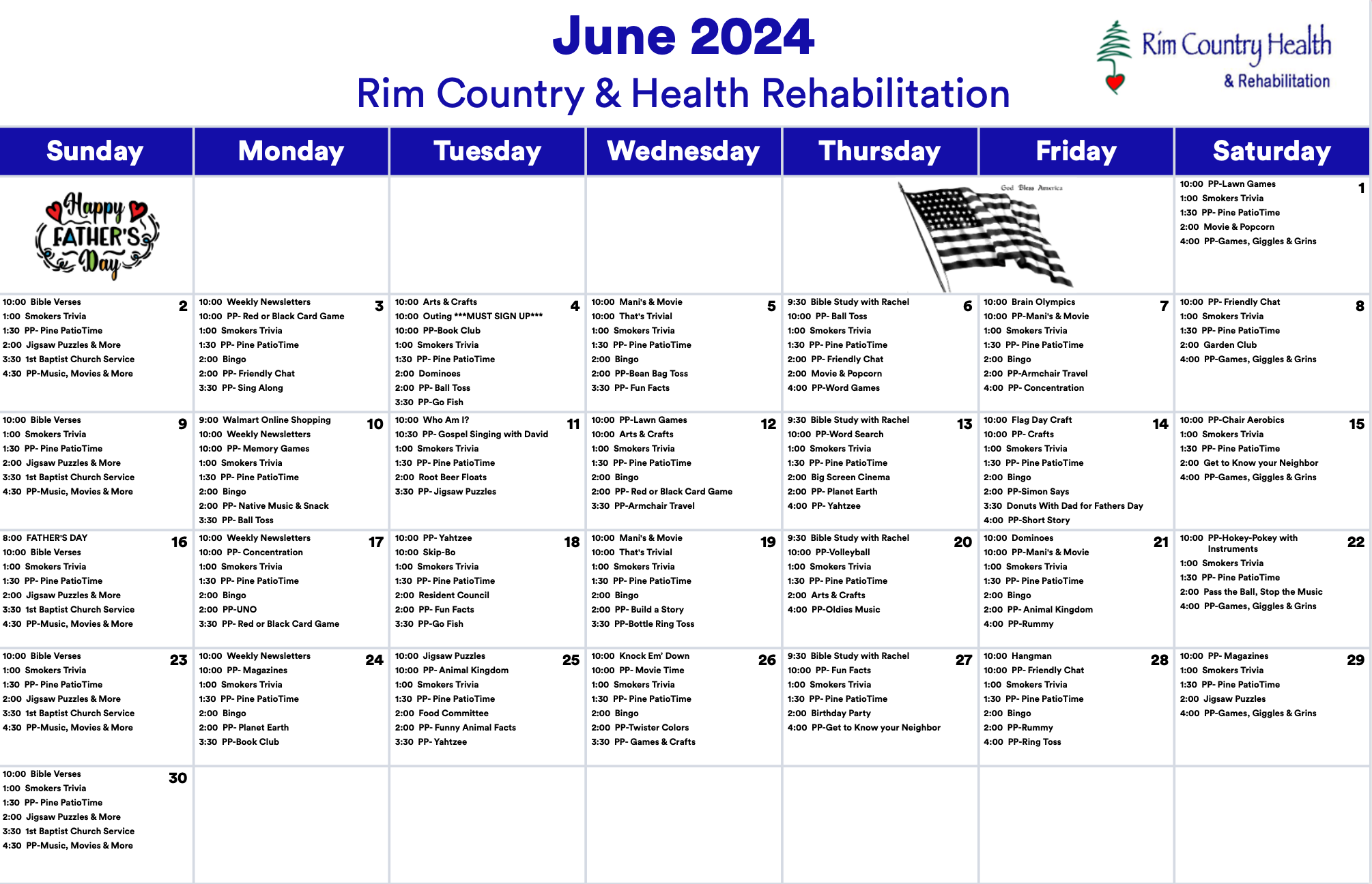 June Activities Calendar